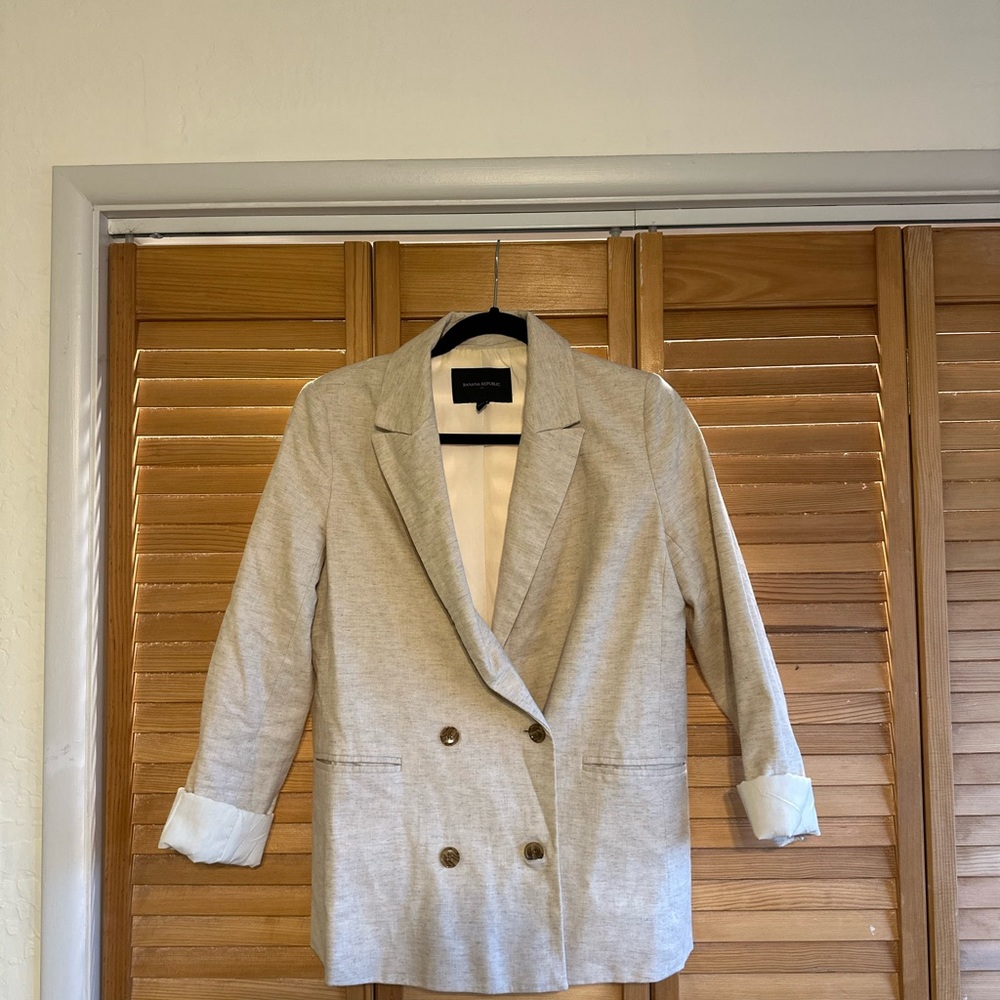 Banana Republic Light Gray Double-Breasted Blazer